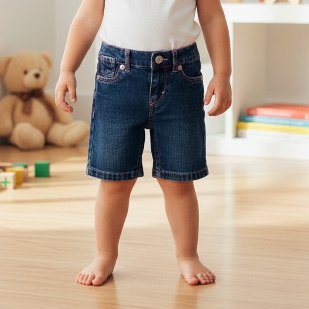 Levi Strauss Girls 2T Jean Shorts Butterfly Embroidered MedWash Denim Adjustable